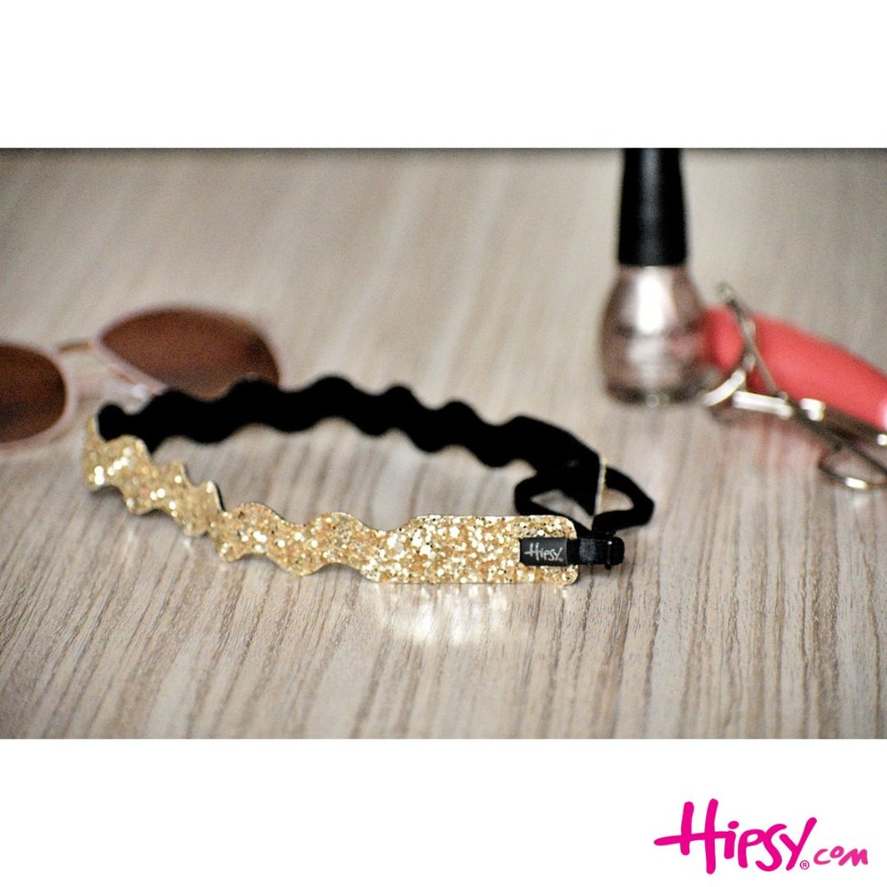 Hipsy Gold Adjustable & No Slip Wave Bling Glitter Hair Headband